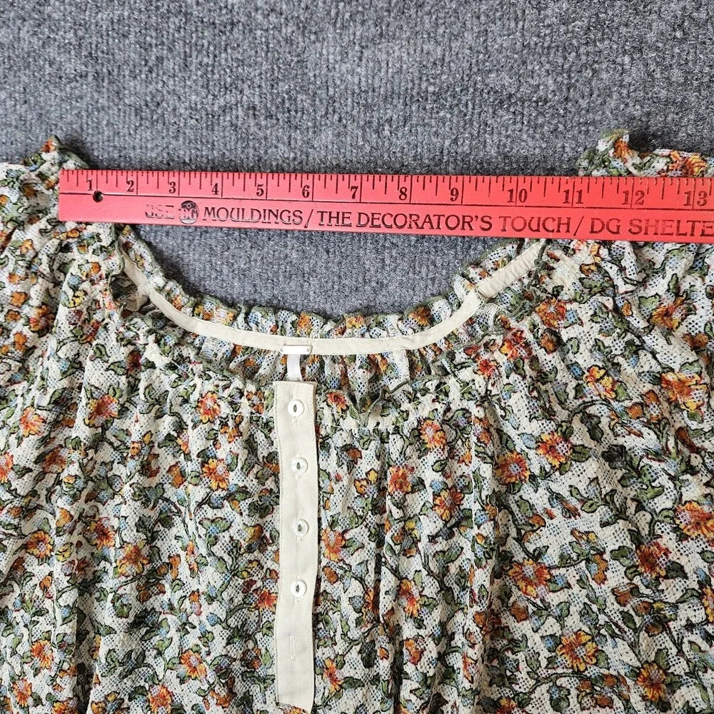 Free People Astra Peasant Top Size Small Floral Mesh Sheer Cottagecore Festival‎